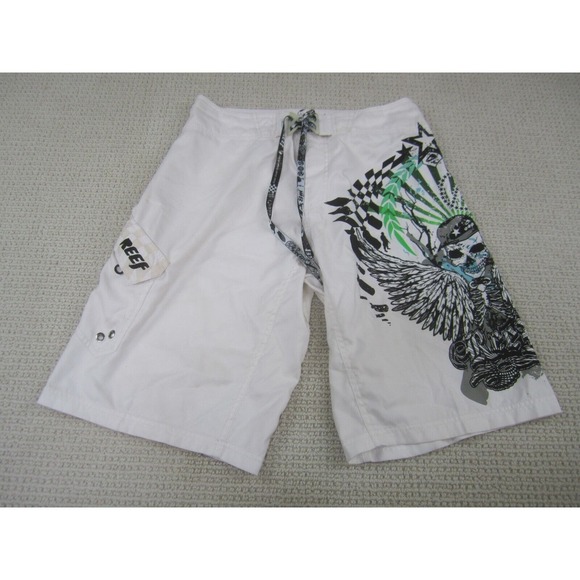 Reef‎ Shorts Mens 32 White Black Swimwear Swim Trunks Santori Signature Model - Picture 1 of 11